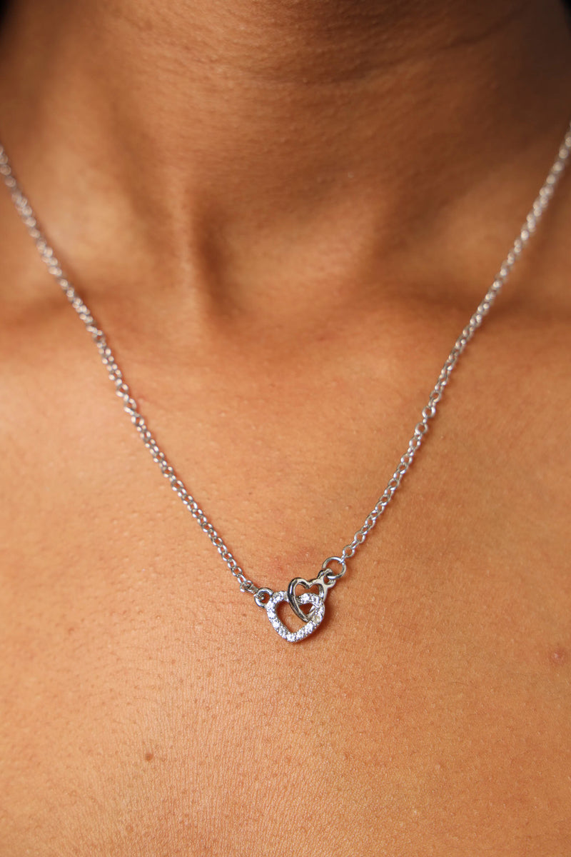 Diamante Interlink Heart Pendant Necklace - Silver – LEGiT