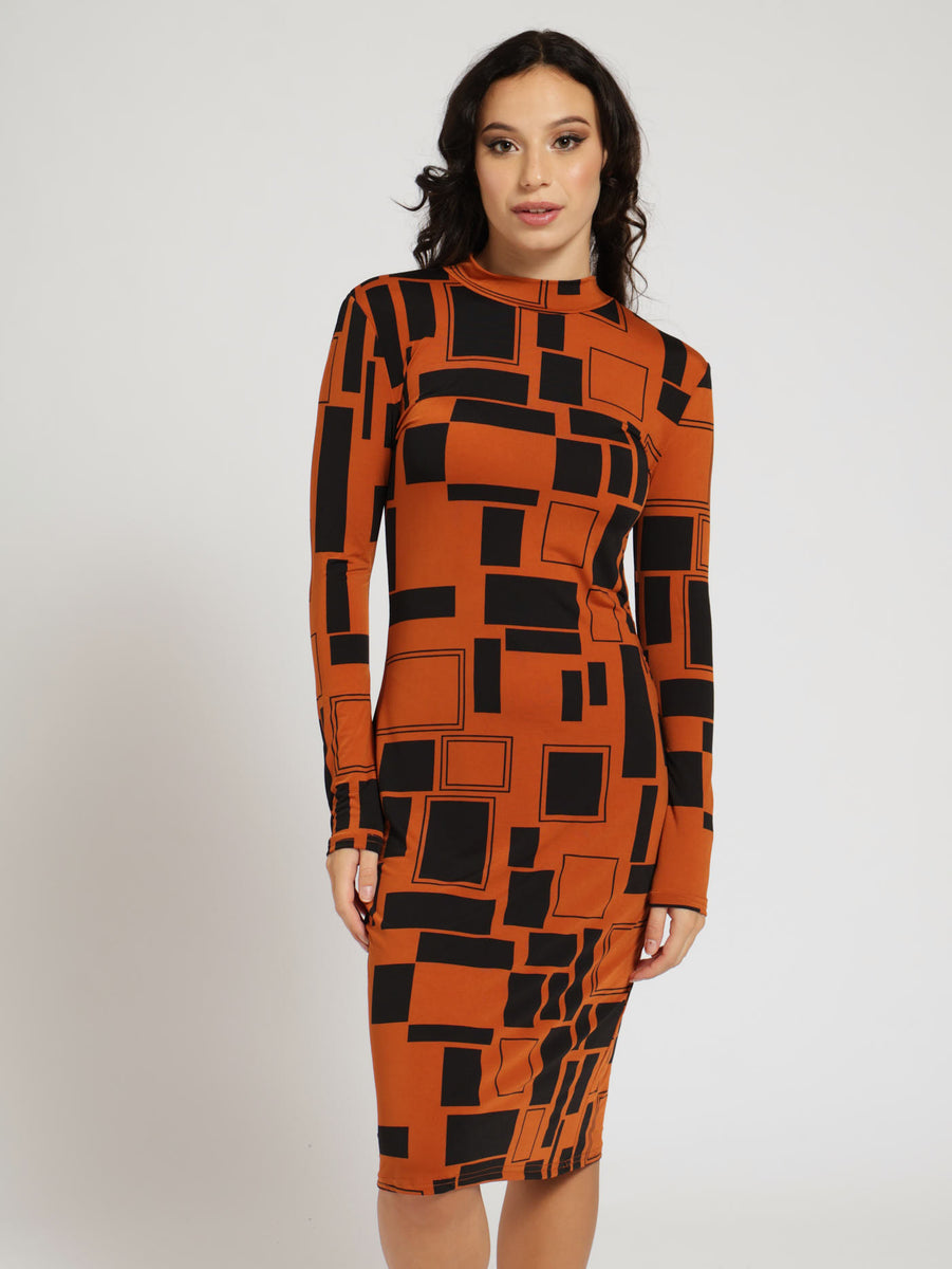 Long Sleeve Print Bodycon Dress main image 0