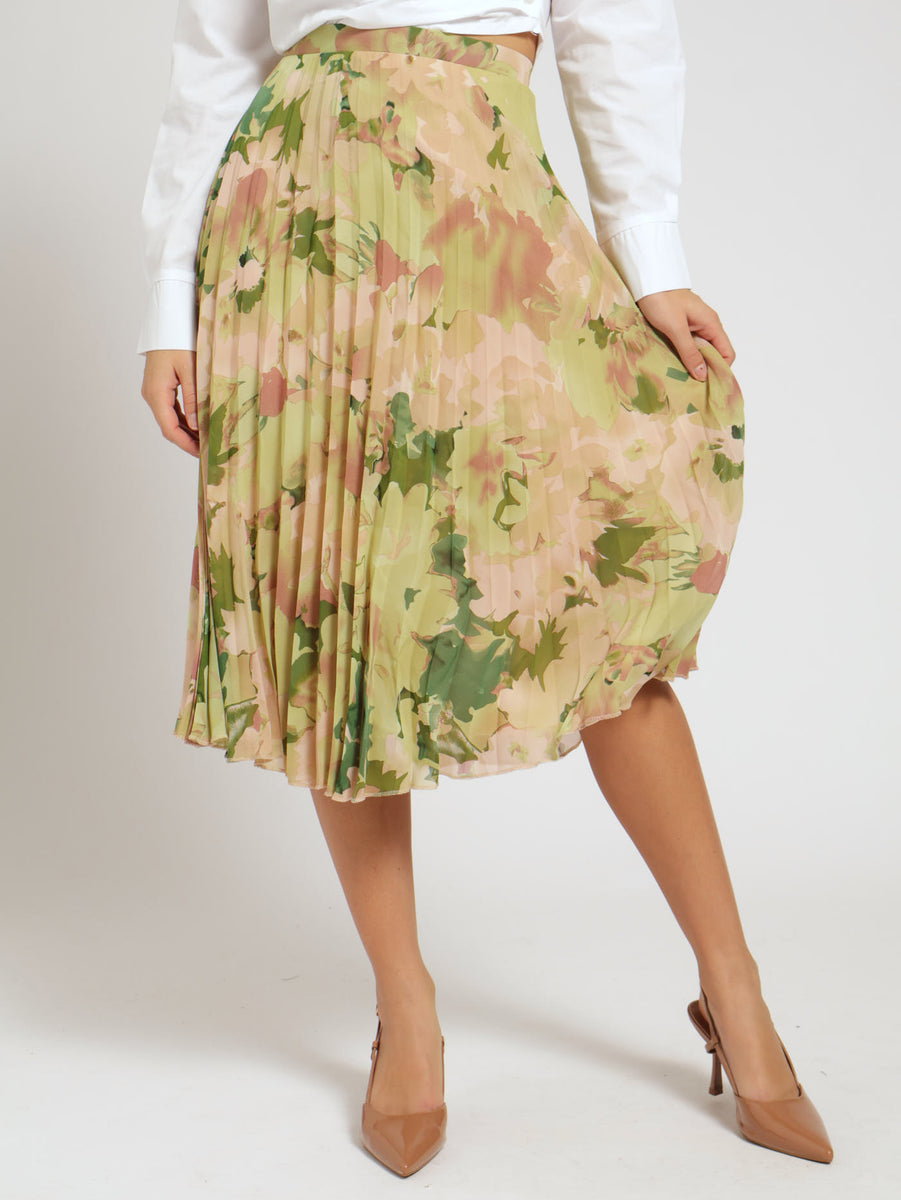 Exquisite Paisley Print Pleated Chiffon Skirt