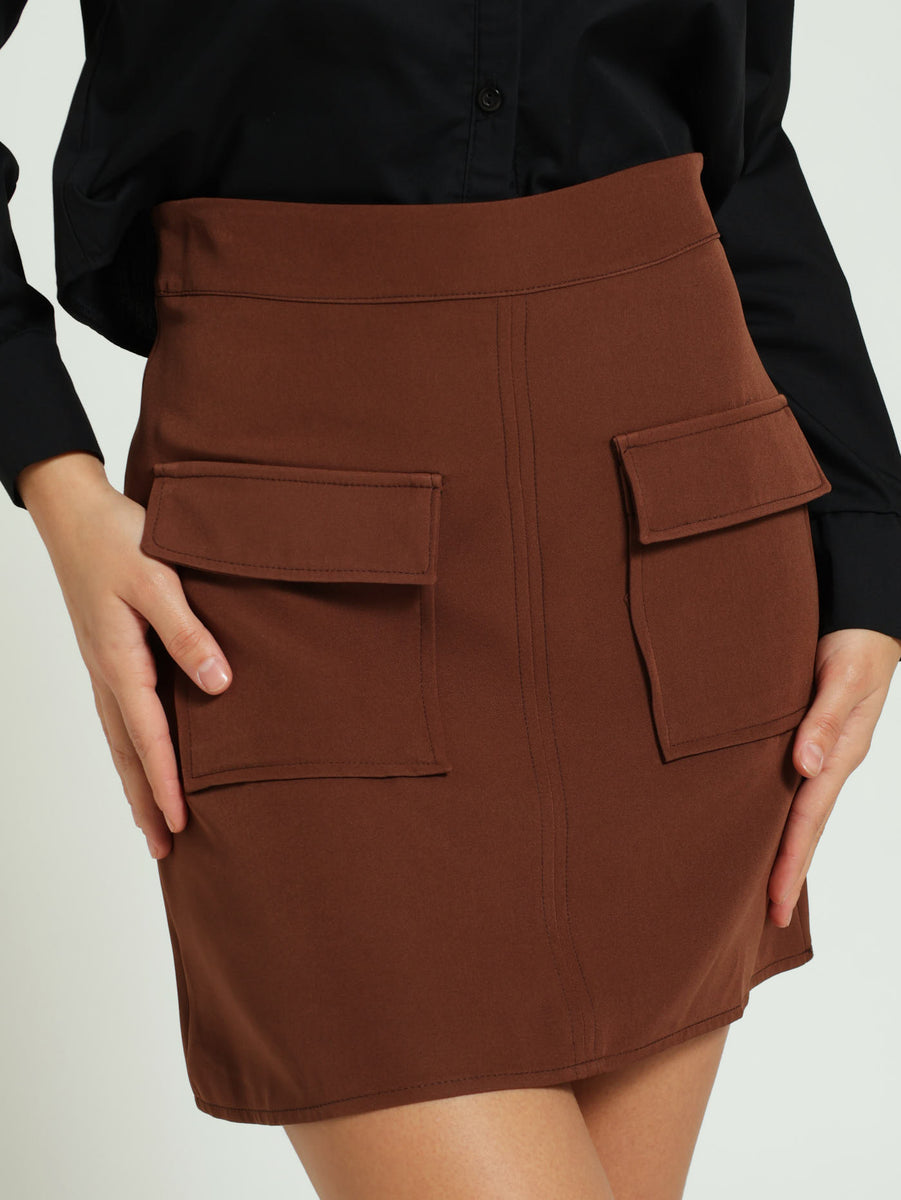 Ladies Mini Cargo Skirt - Light Brown