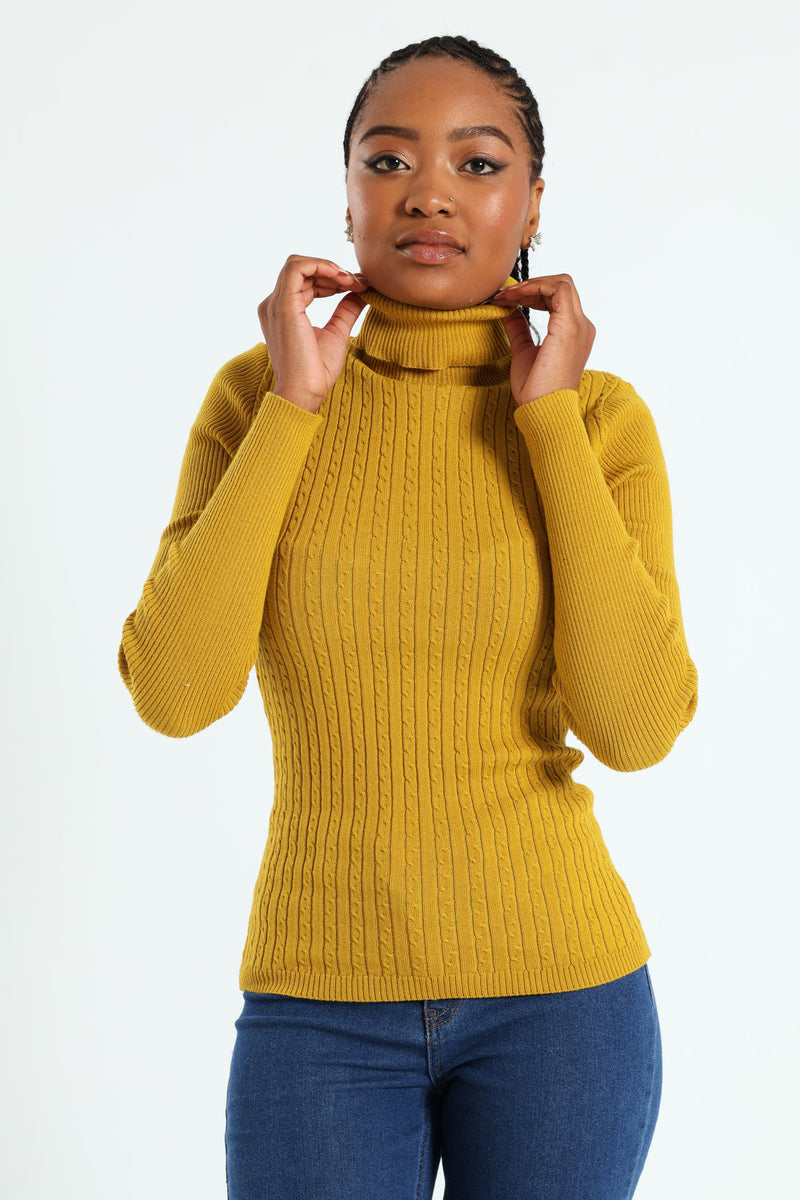 Cable Knit Polo Neck - Chartreuse – LEGiT