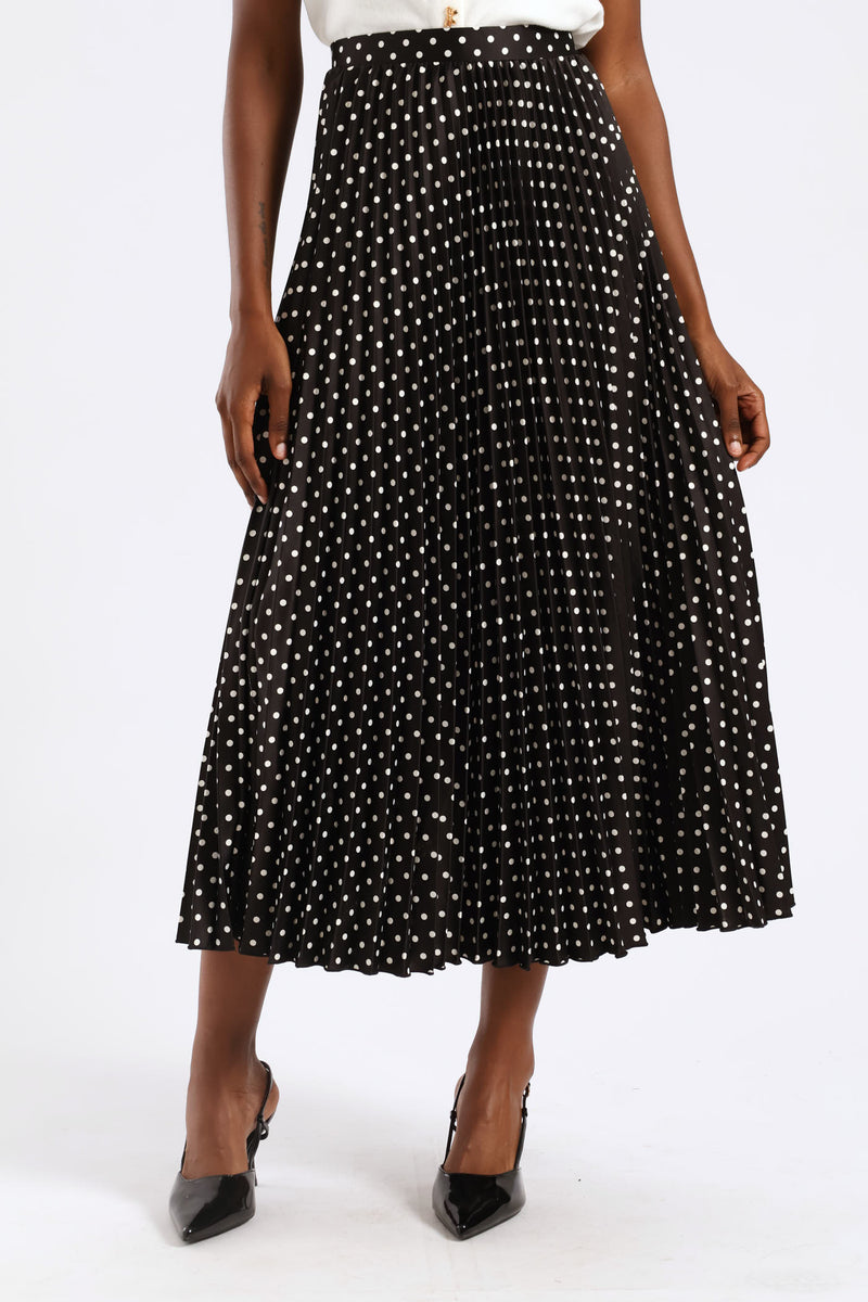 Long Length Polka Dot Pleated Skirt - Black/White – LEGiT