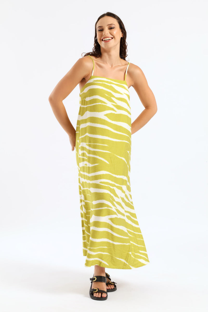 Printed Linen Look Maxi Dress - Chartreuse – LEGiT