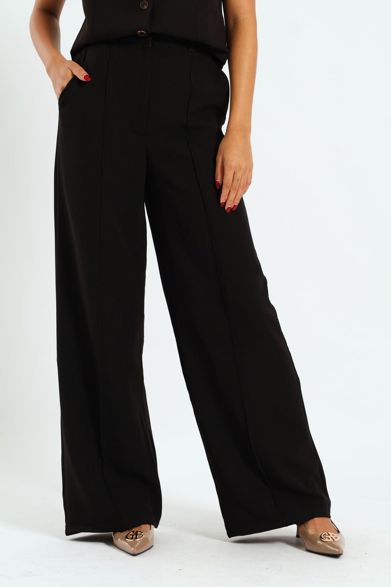 Wideleg Pintuck Pants - Black – LEGiT