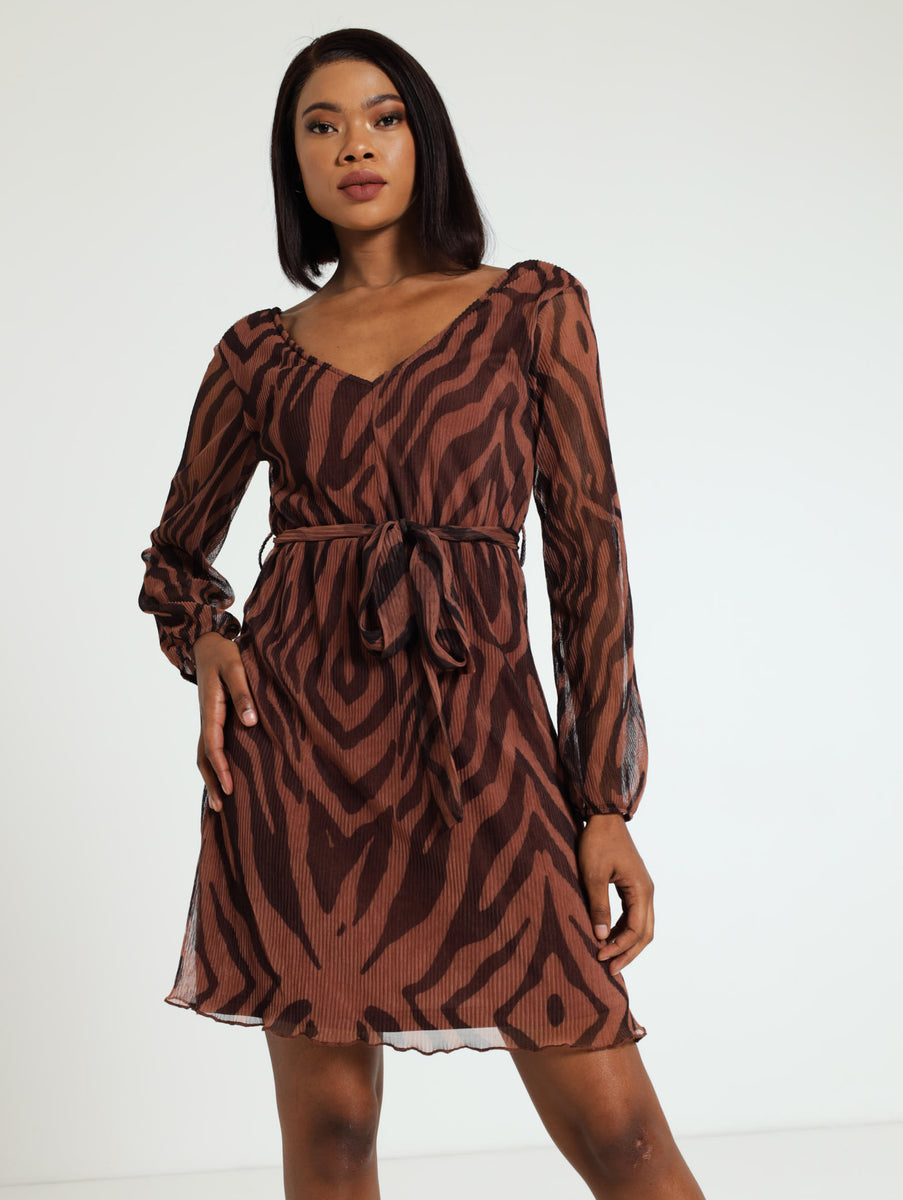 Pleated Mesh Waist Tie Dress LEGiT