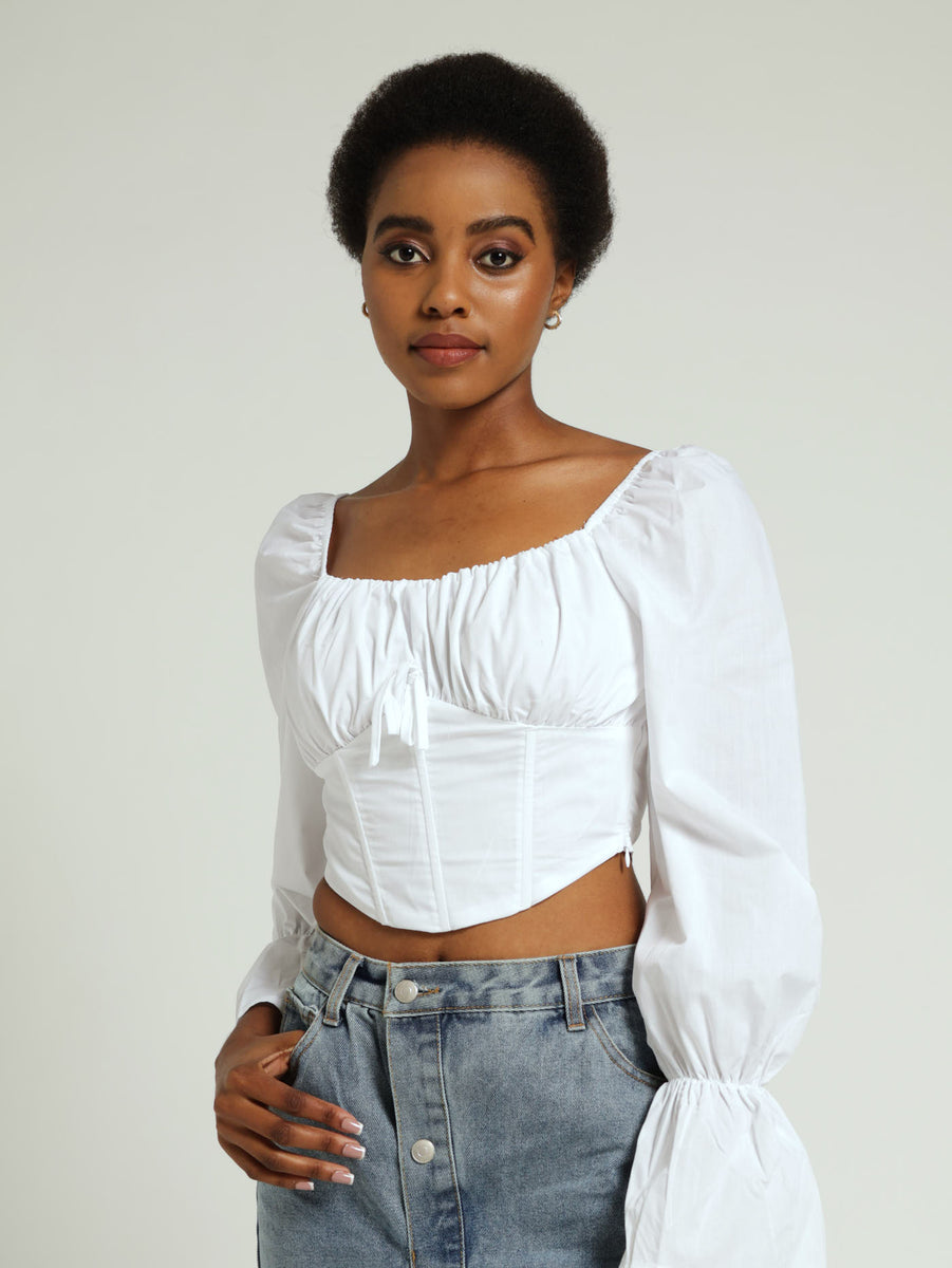 Long Sleeve Poplin Corset Top - White – LEGiT