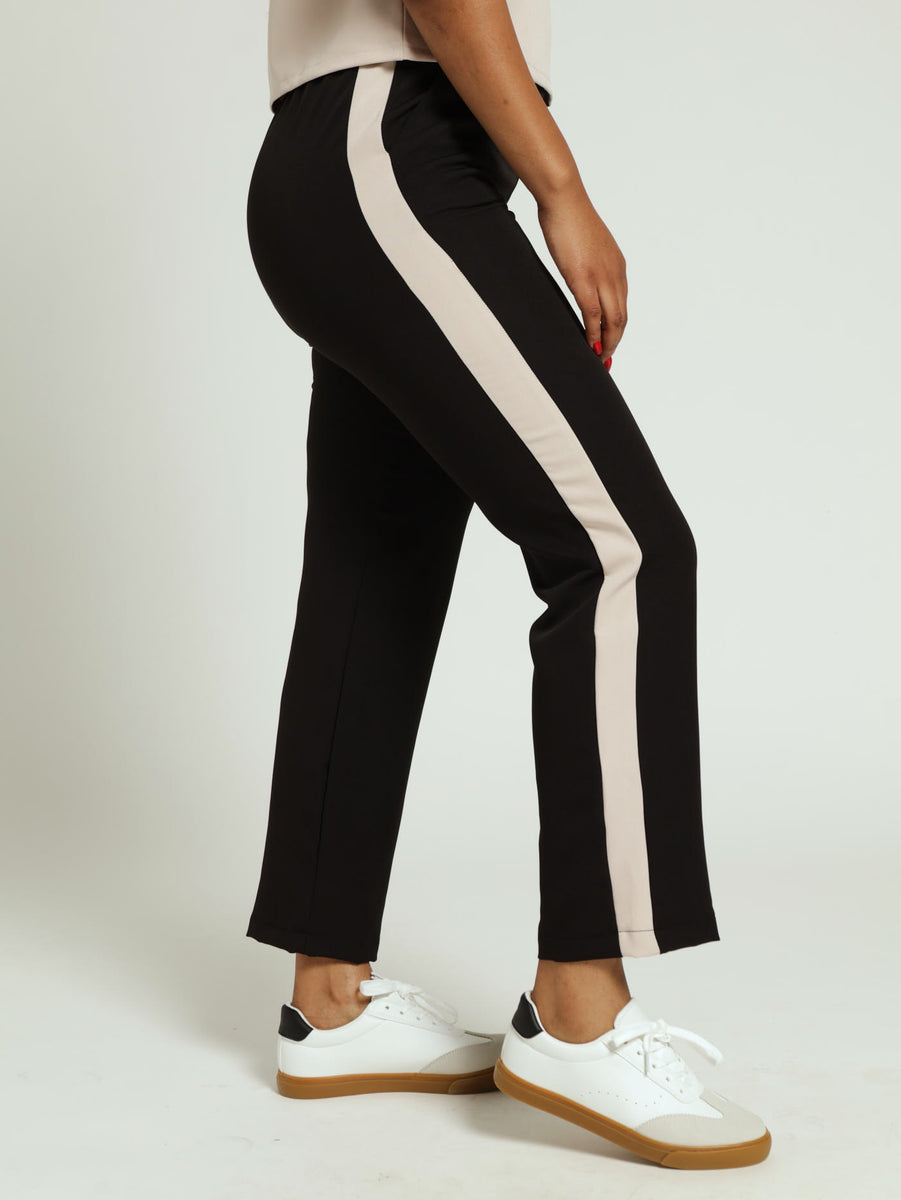 Contrast Side Stripe Barbie Slim Leg Pants Black/Beige – LEGiT