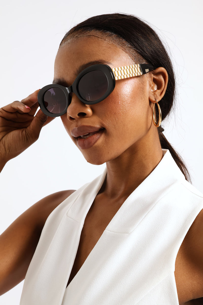 Oval Metal Trim Temple Sunglasses - Black – LEGiT
