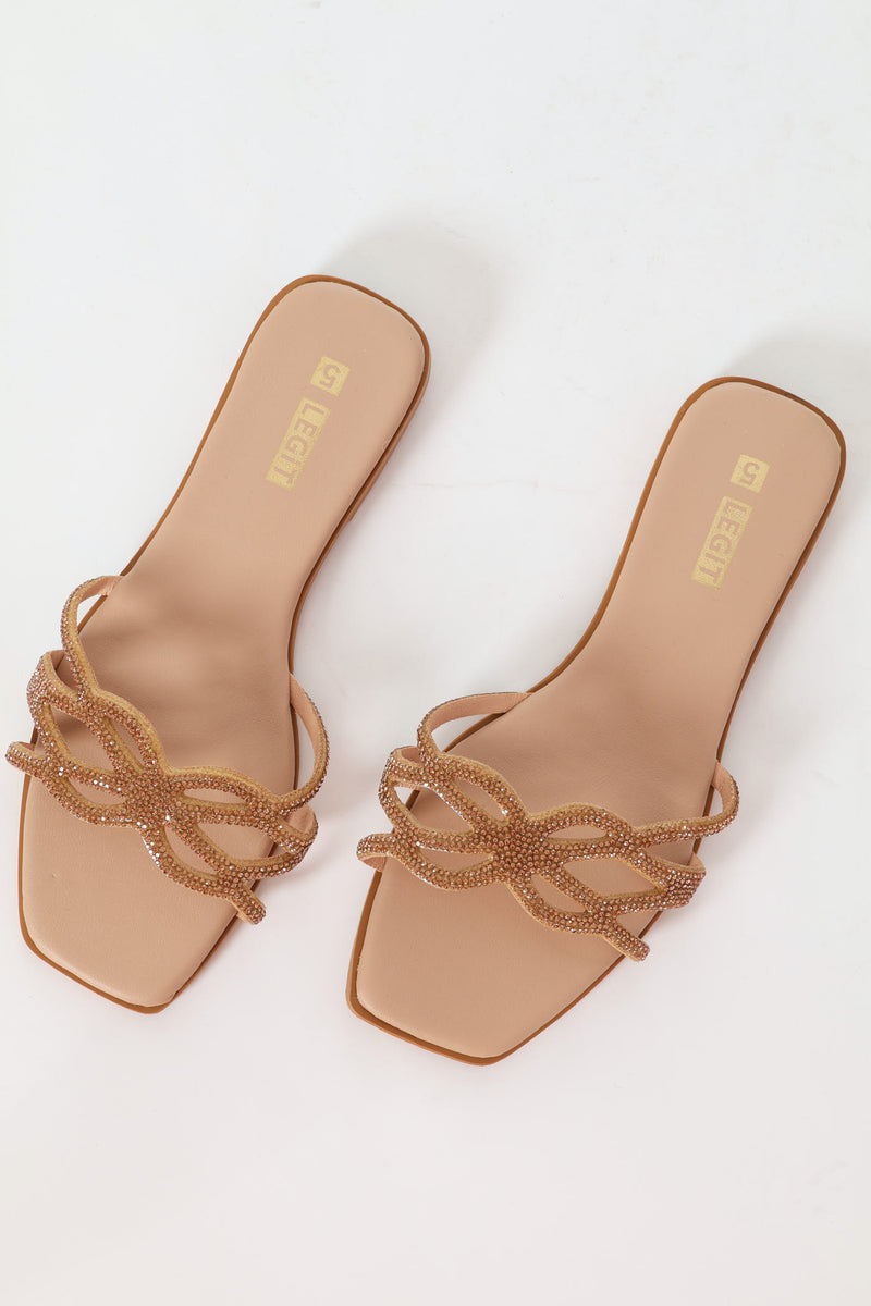 Flat One Strap Diamante Lazercut Mule Sandal - Gold – LEGiT