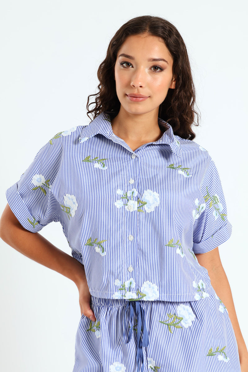 Sheer Shirt with Embroidered Floral Details - White
