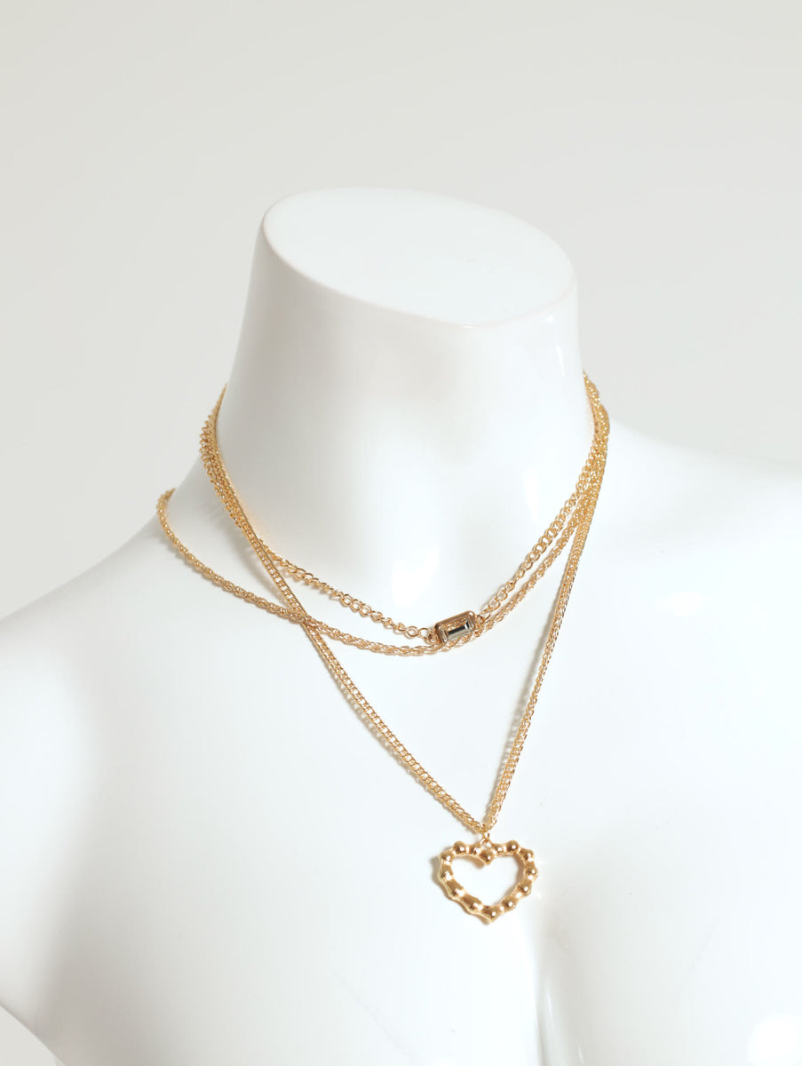 3 Layer Chunky Diamante Gem And Heart Necklace LEGiT