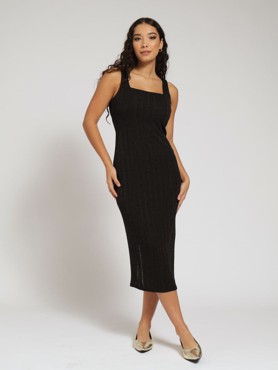 lumia knitted midi dress in black metallic main image 0