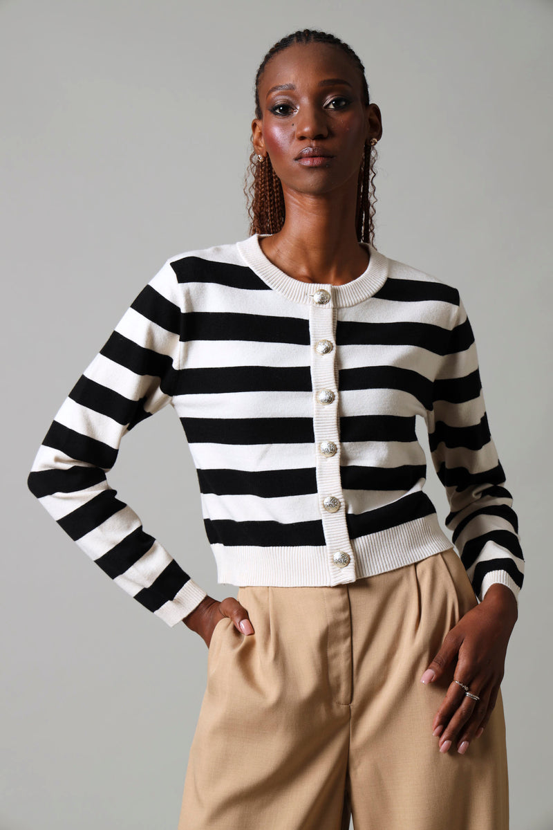 Wide Stripe Cardigan - Black/Cream – LEGiT