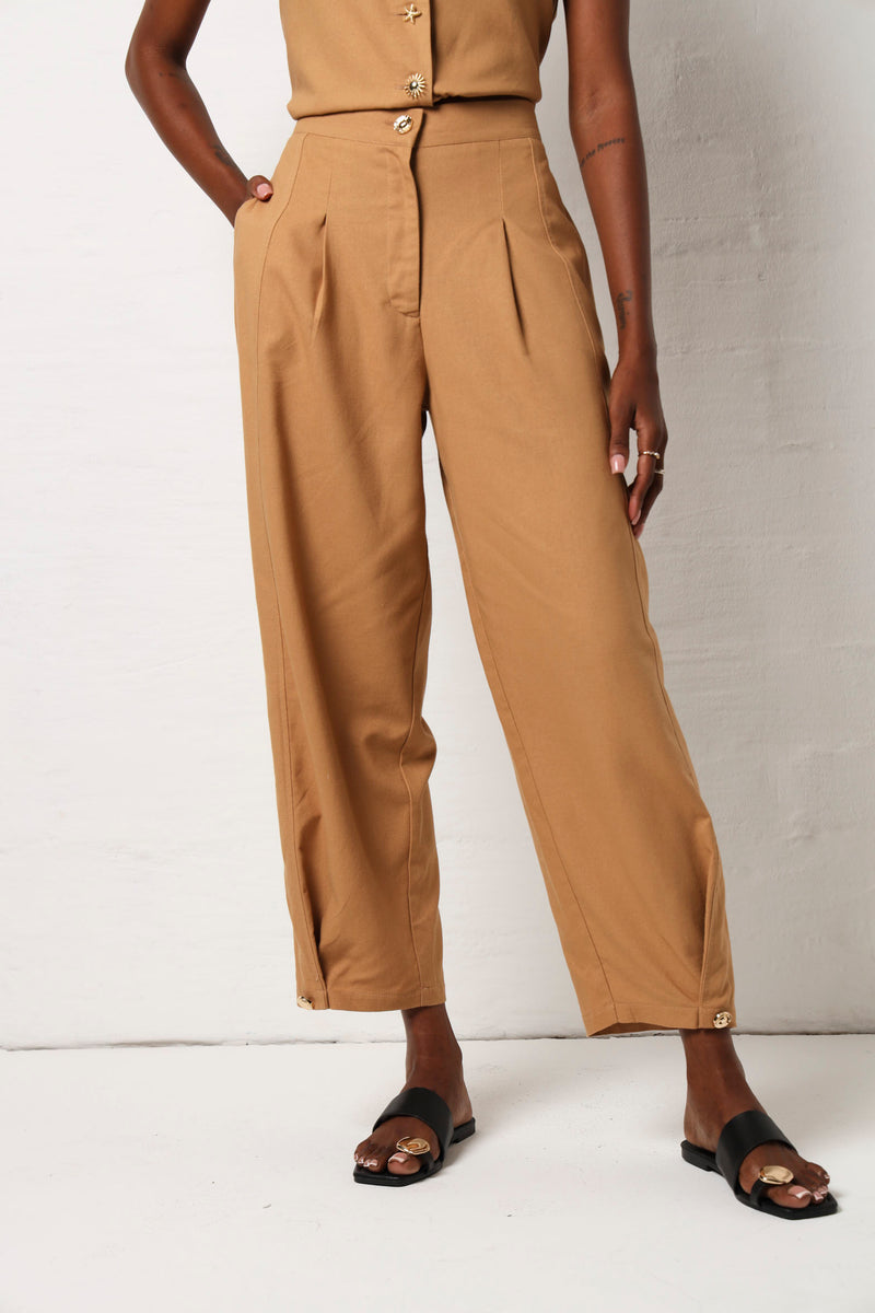 Linen Barrel Leg Pant - Caramel – LEGiT