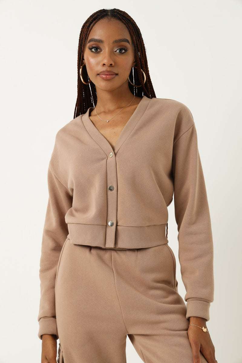 Button Detail Fleece Cardigan - Taupe – LEGiT