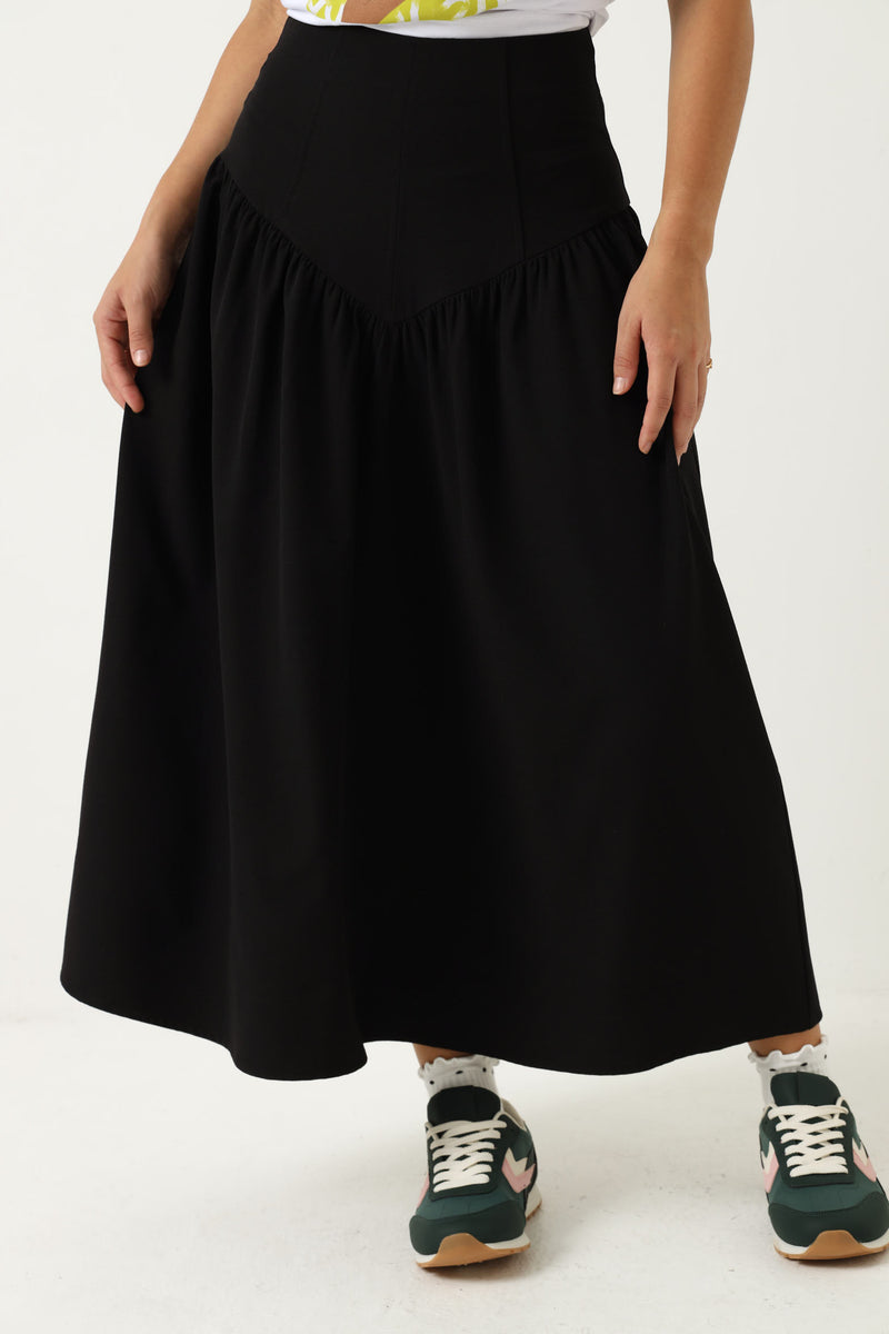 Fit And Flare Woven Maxi Skirt - Black – LEGiT
