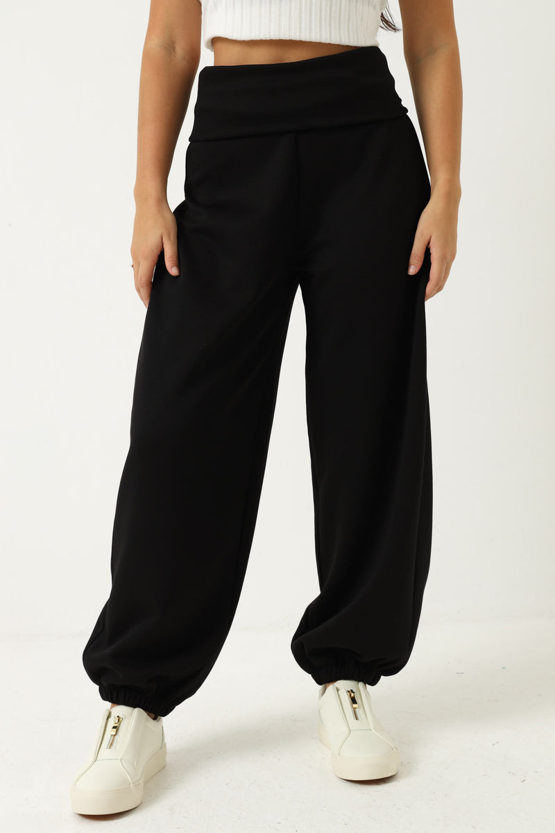Fold over Waist Soft Touch Balloon Pants - Black – LEGiT