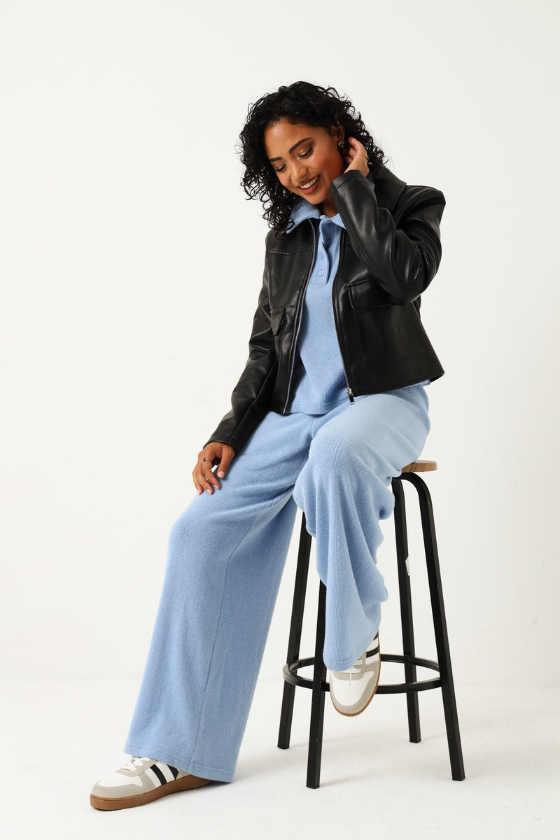 V Waist Pintuck Leisure Wide Leg Pant - Blue – LEGiT