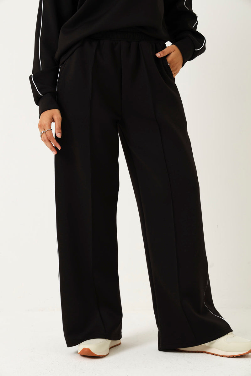 Piping Pin Tuck Soft Touch Wide leg Pant - Black – LEGiT
