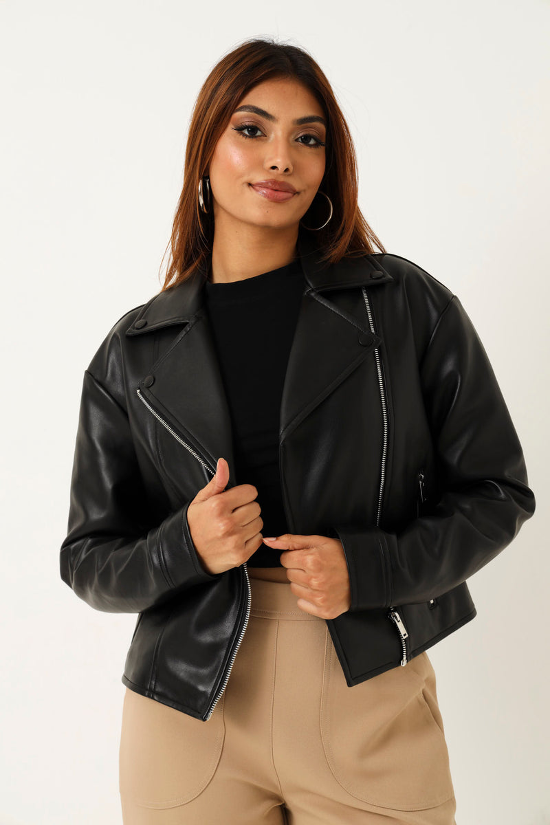 Zip Detail Pu Biker Jacket - Black – LEGiT