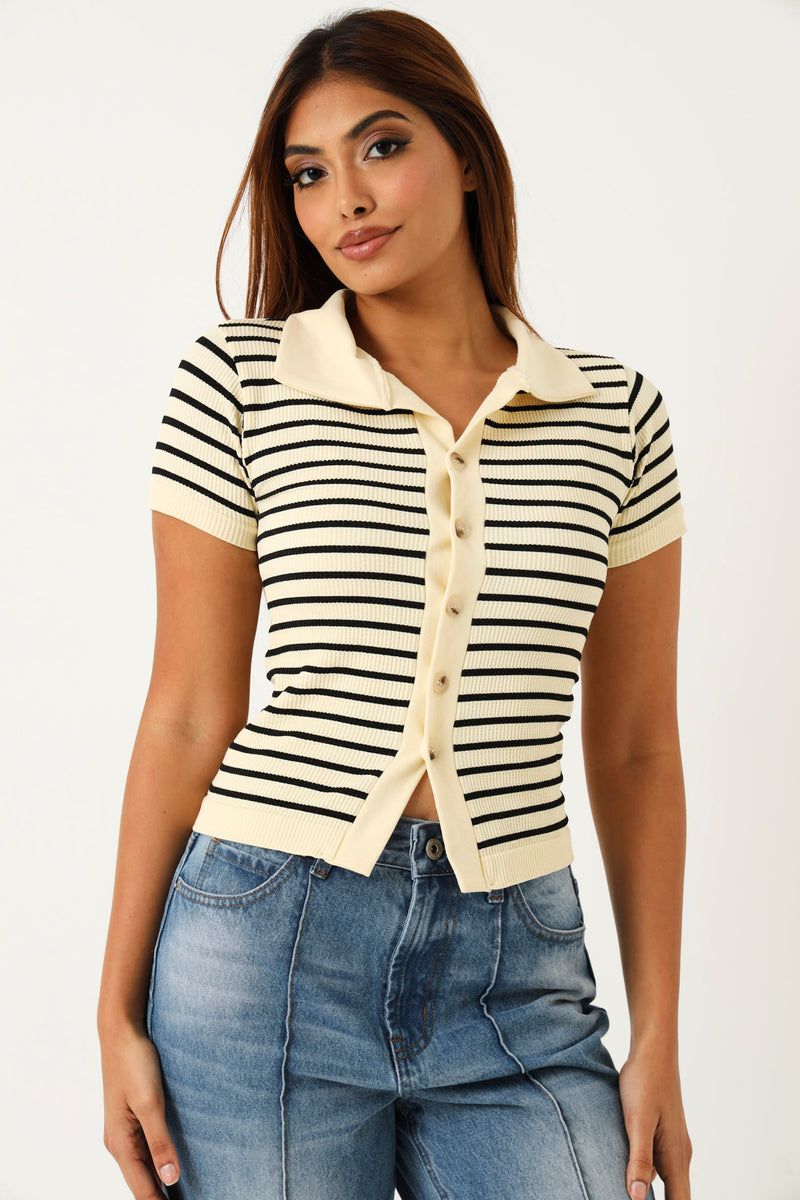 Short Sleeve Seamless Stripe Golfer - Black\Cream – LEGiT