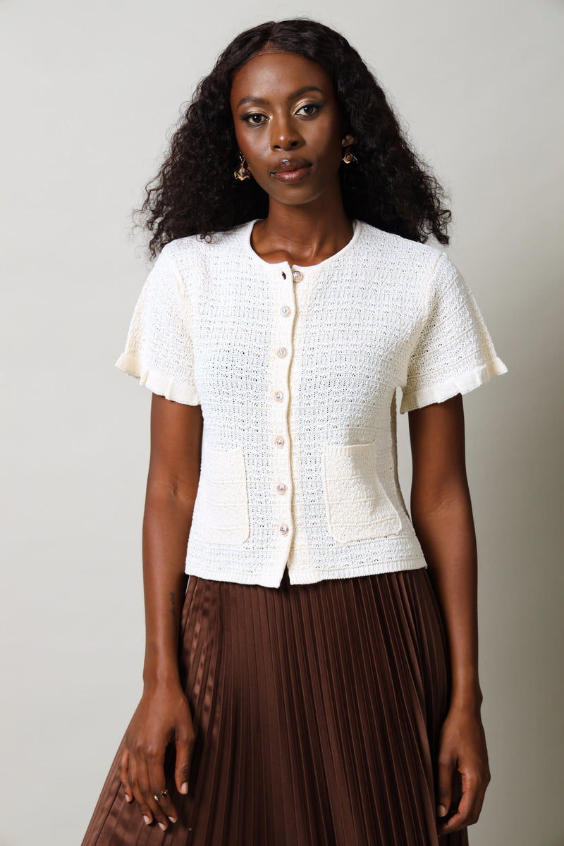 Short Sleeve Textured Knitwear Top - Cream – LEGiT