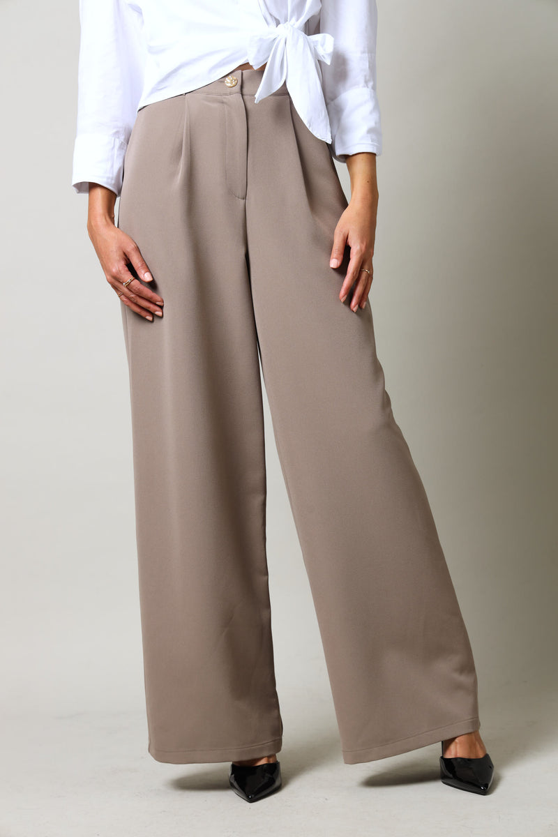 Trim Detail Wide leg Pants - Taupe – LEGiT