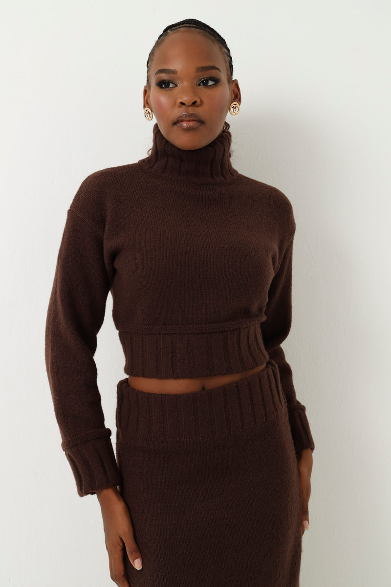 Contrast Rib Knitwear Pullover Top - Chocolate – LEGiT