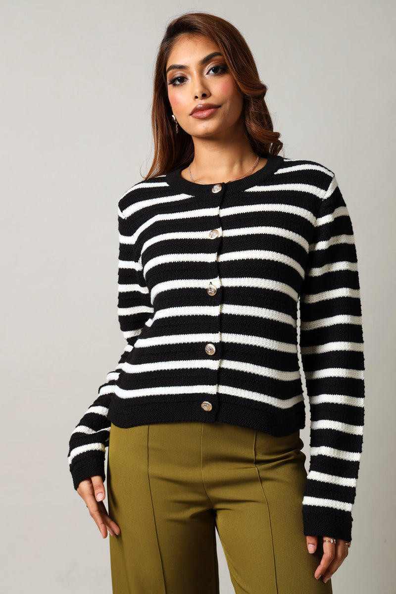Long Sleeve Textured Stripe Cardigan - Black/White – LEGiT