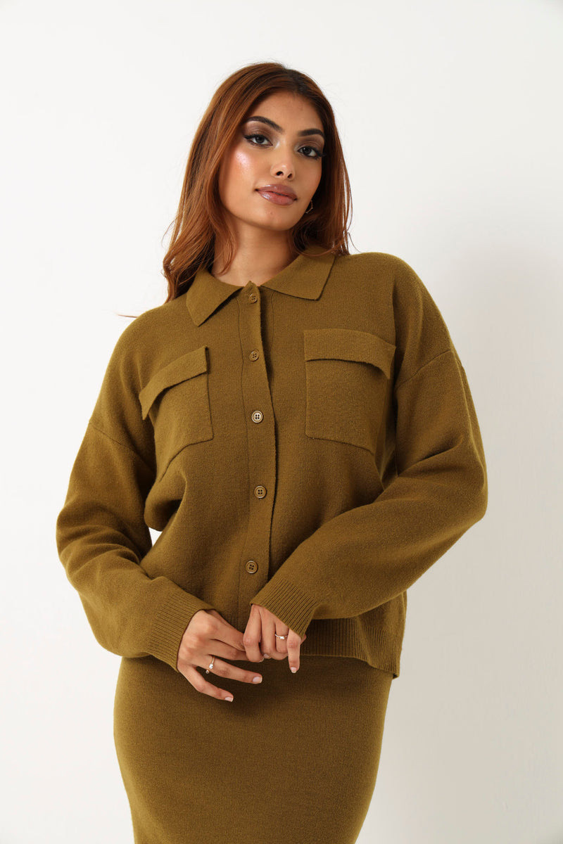 Long Sleeve Collared Pocket Cardigan - Chartreuse – LEGiT