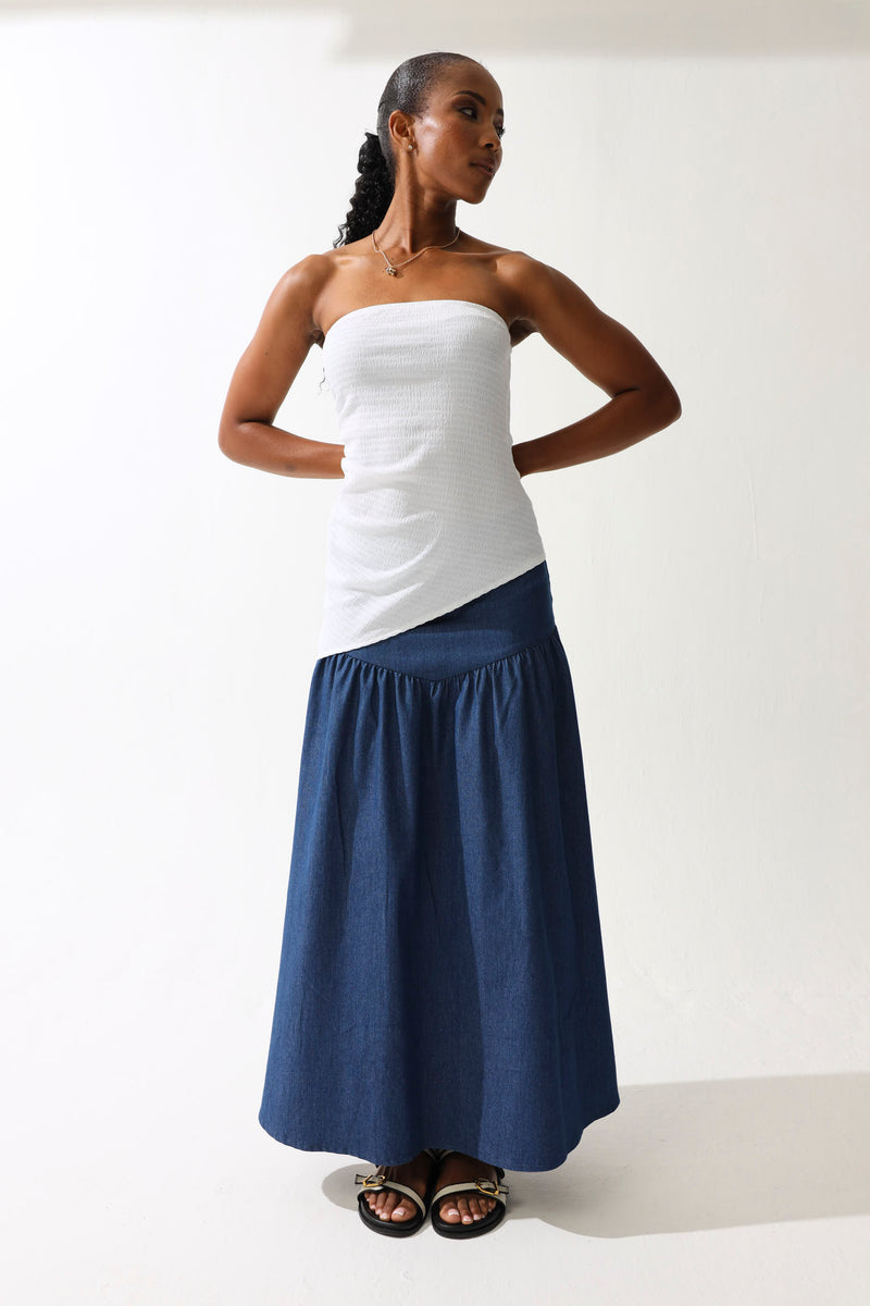 Chambray Flared Midi Skirt - Medium Wash – LEGiT