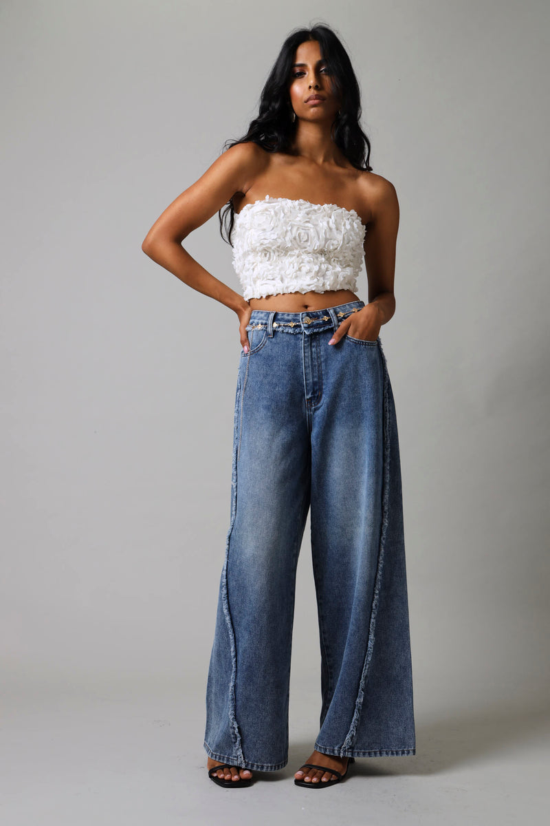 Frayed Shifted Seam Wide Leg Jean - Dark Wash – LEGiT