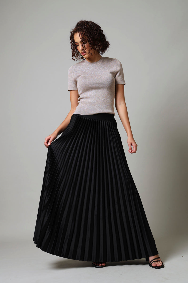 Long Lengh Elasticated Pleated Skirt - Black – LEGiT
