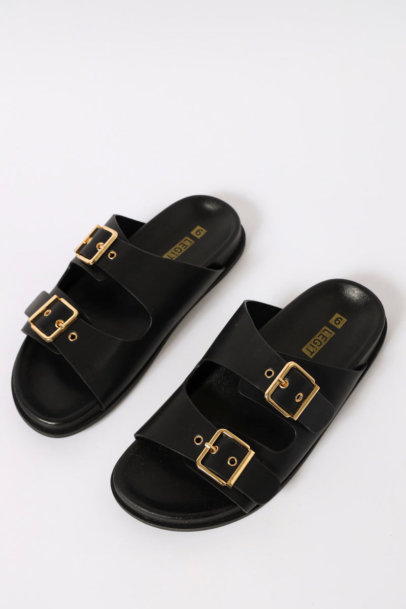 2 Strap Buckle Moulded Sandal - Black – LEGiT