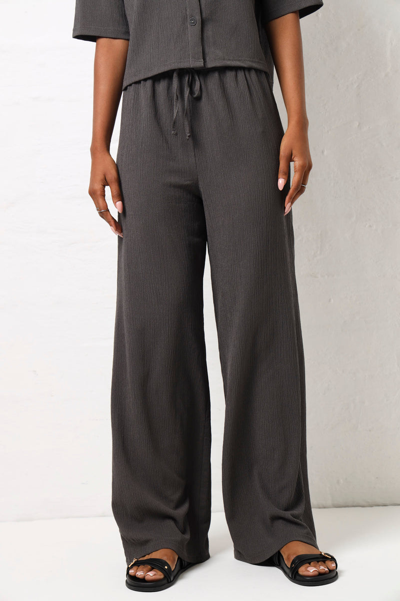 Textured Knit Wide leg Pants - Charcoal – LEGiT