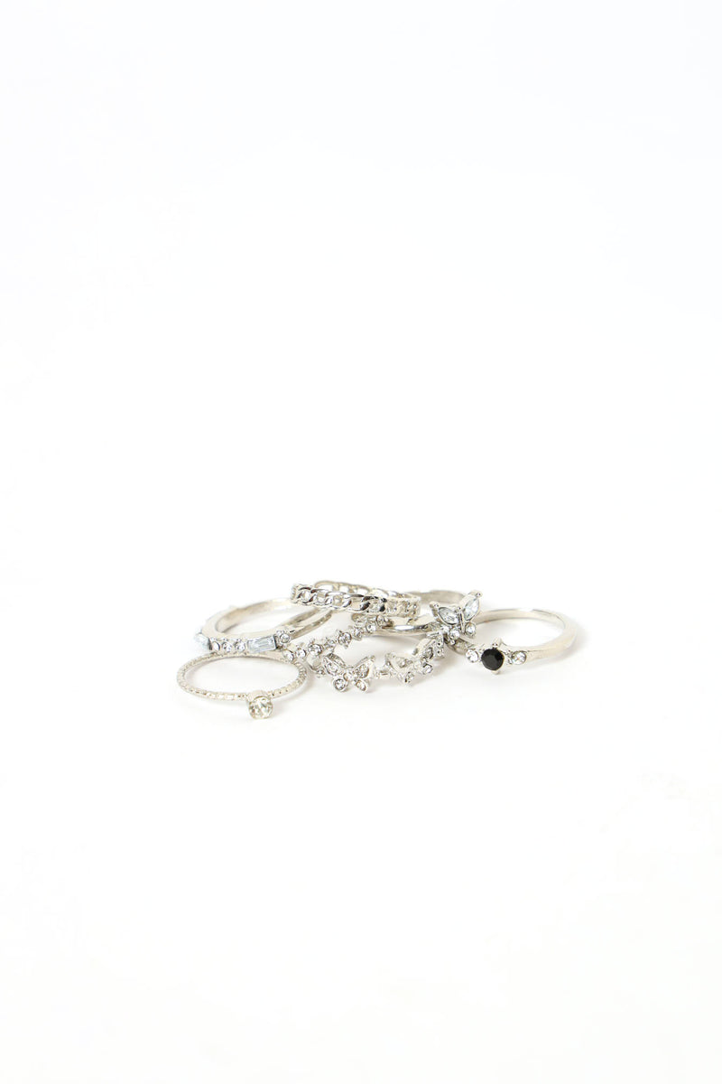 CAREERING / GUILTY PARTIES 07【SILVER】 7 Pack Diamante Butterfly & Eternity Rings - Silver – LEGiT