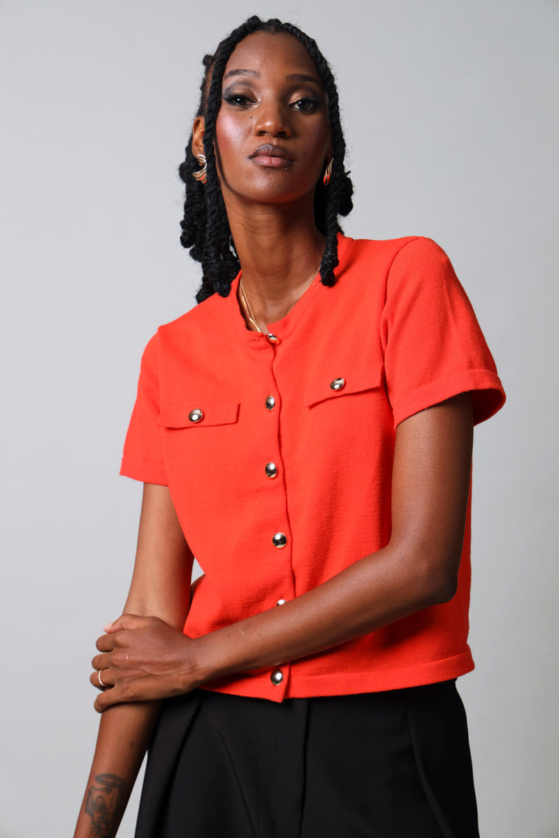 Short Sleeve Button Down Knitwear Top - Orange – LEGiT