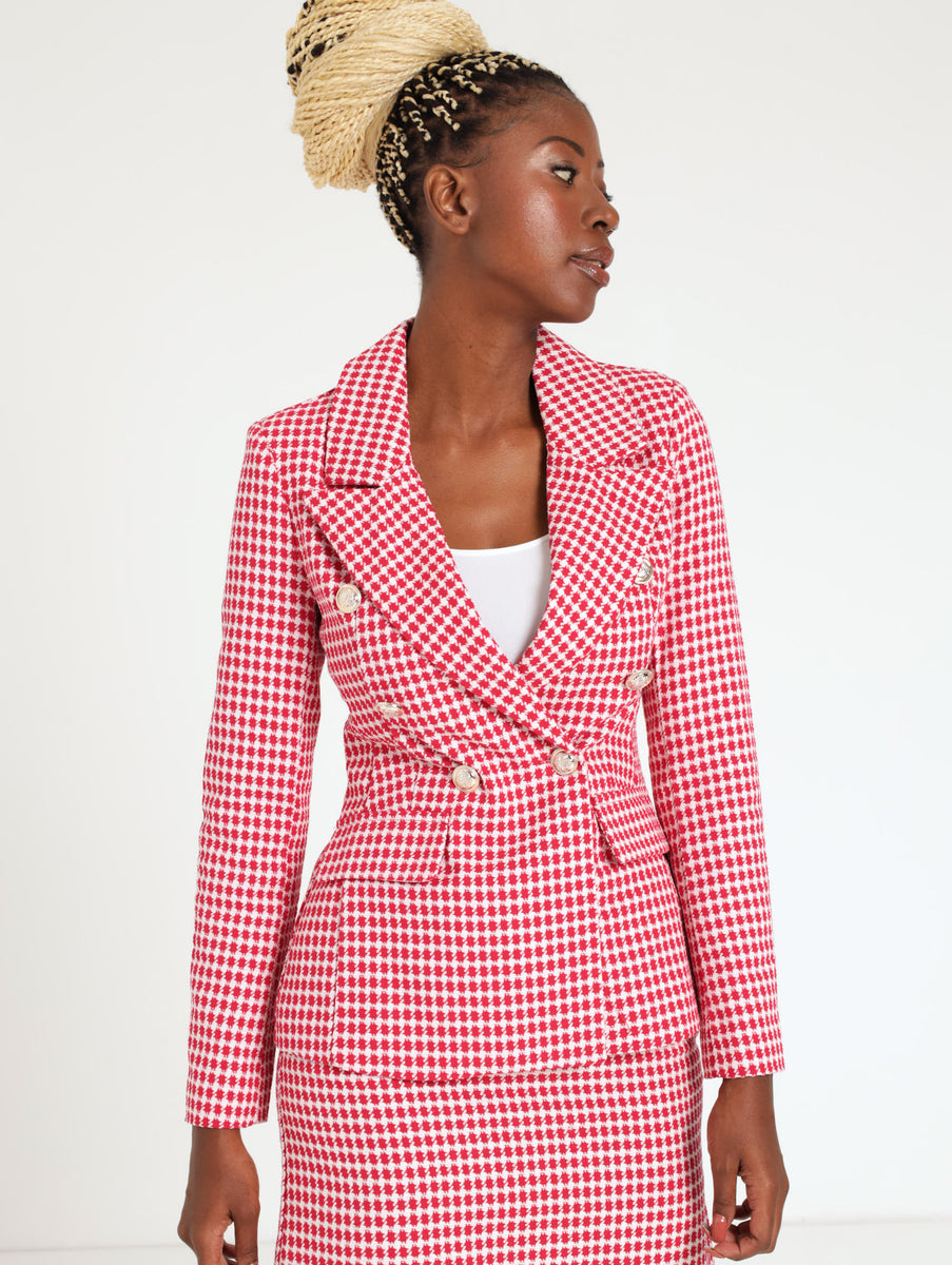 Red Doublet Blazer Wool Gold Braid White Piping Camel Color Collar And Cuffs