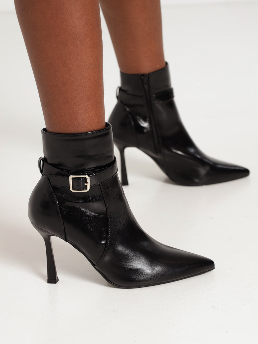Ankle Strap Stiletto Leather Boots