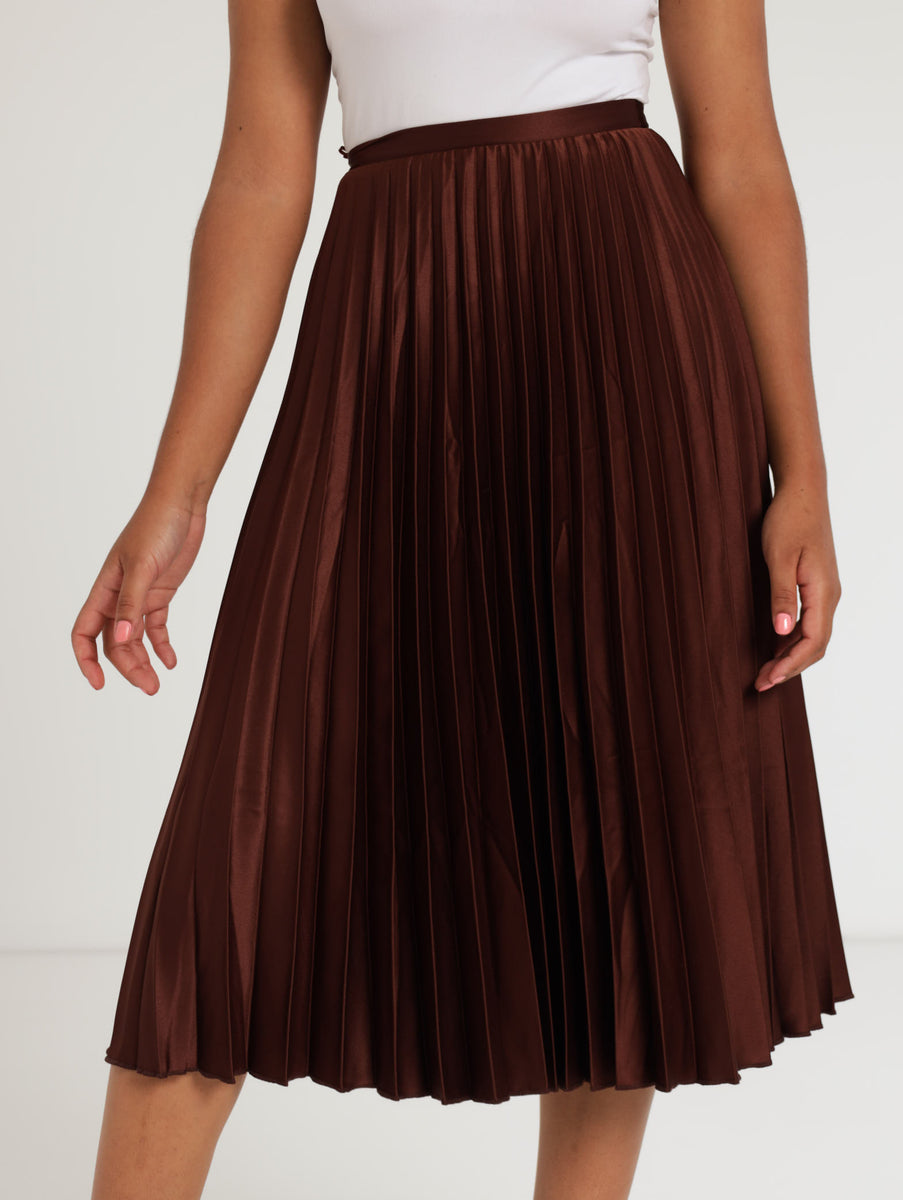 Pleated Midi Skirt Brown LEGiT