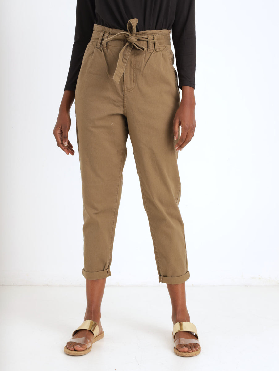 Washed Camel Paper Bag Waist Wide Leg Pant main image 1