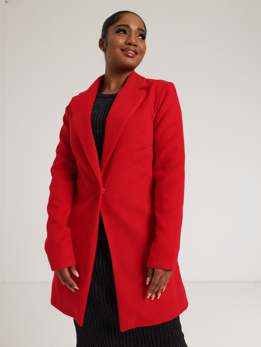 Fitted Melton Jacket With Fancy Button - Red – LEGiT