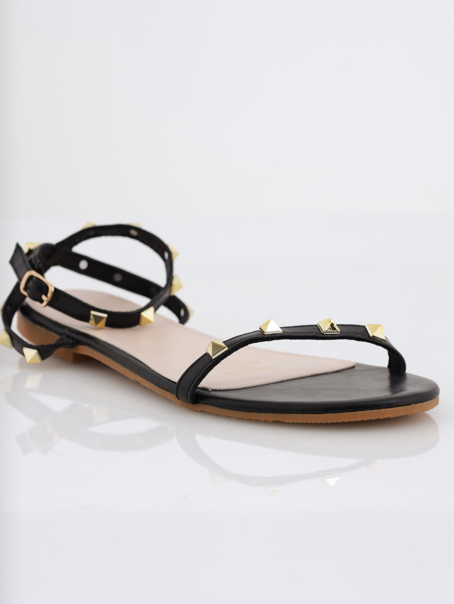 Studded Ankle Strap Mule Black LEGiT