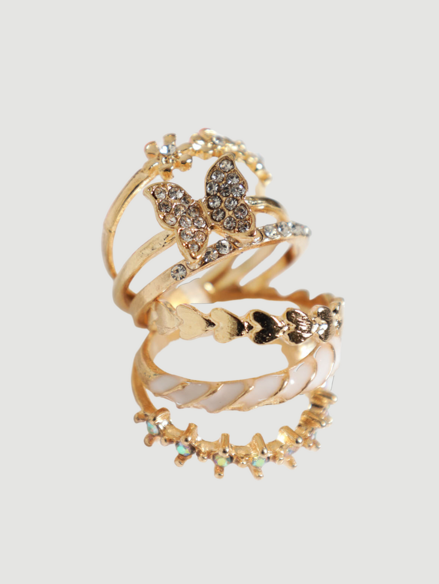 Legit Rings 6 Pack Diamante Butterfly And Heart Rings – LEGiT