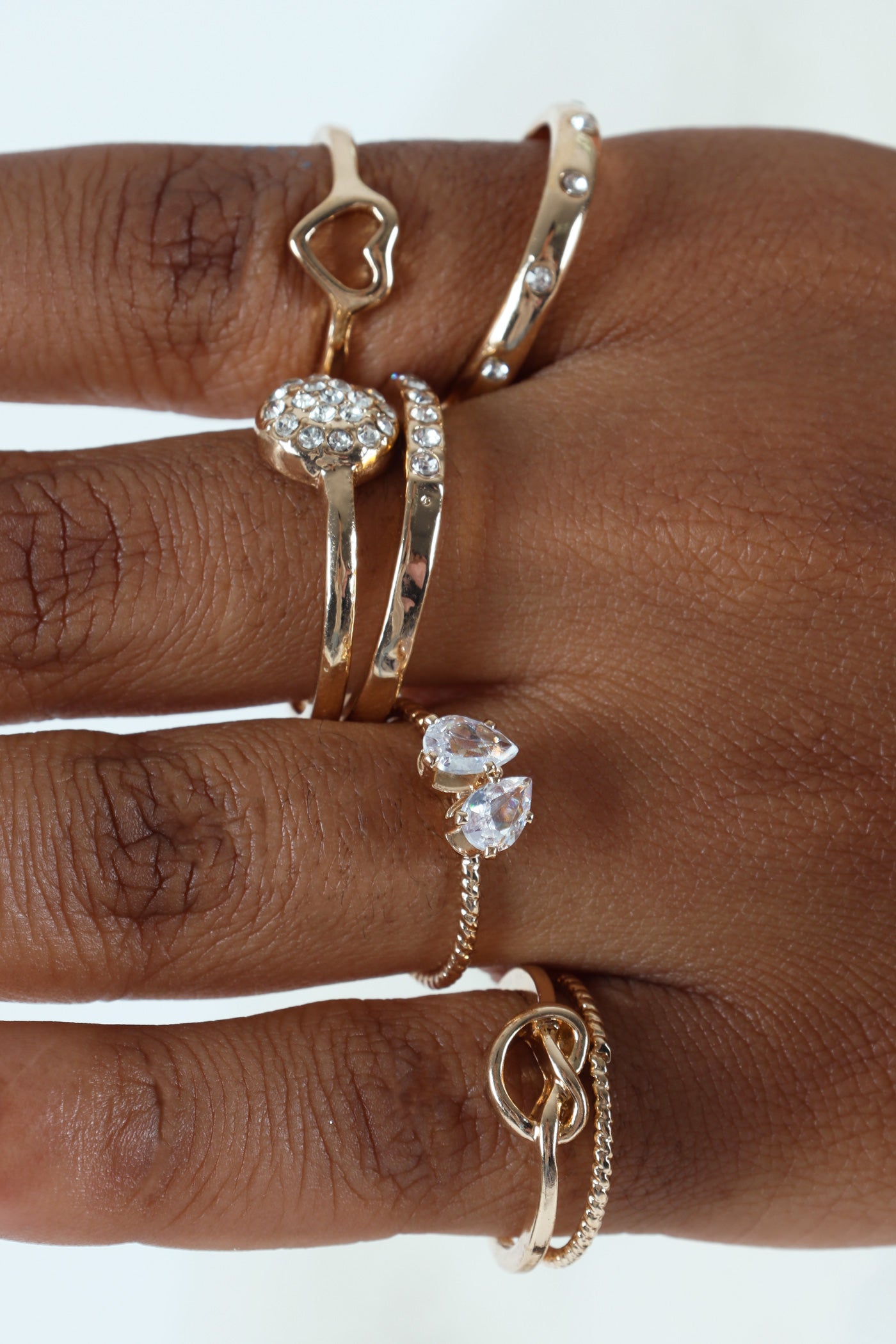 Legit Rings 7 Pack Diamante Heart Rings - Gold – LEGiT