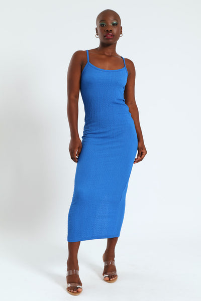 Strappy Crinkle Knit Midaxi Dress - Cobalt Blue – LEGiT