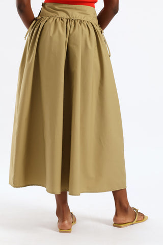 Poplin Side Tie A Line Midaxi Skirt - Fatigue