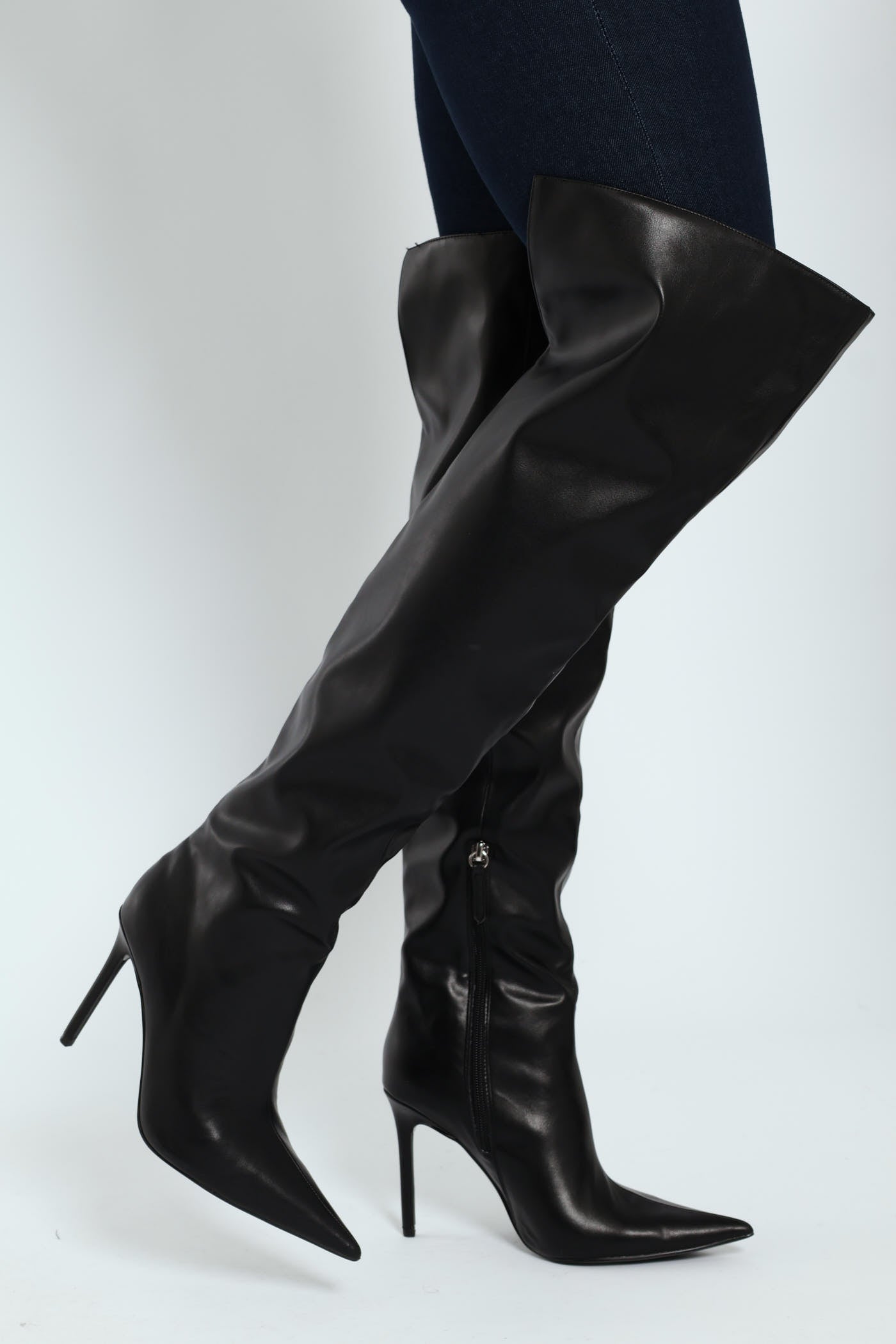 Pointed Hi Stiletto Thigh Length Boot Black – LEGiT