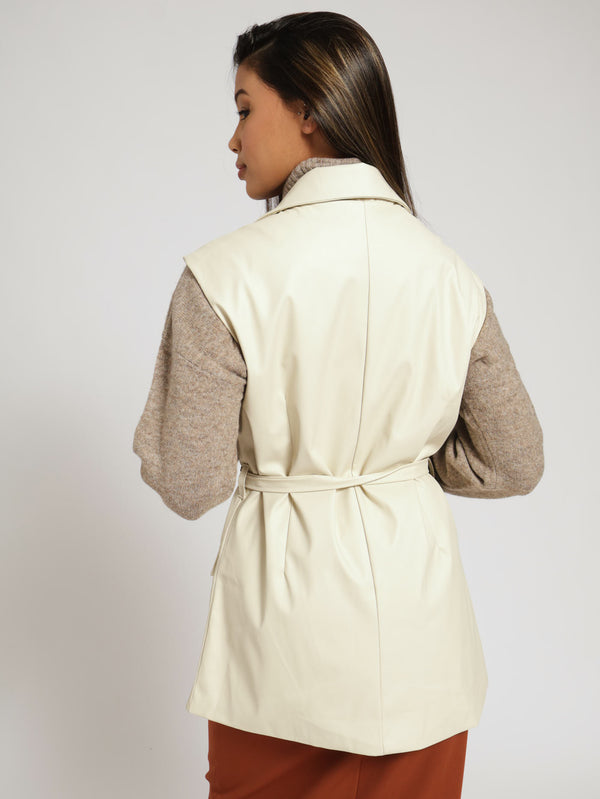 Tortoise Shell Tie Belt Sleeveless Jacket - Cream – LEGiT