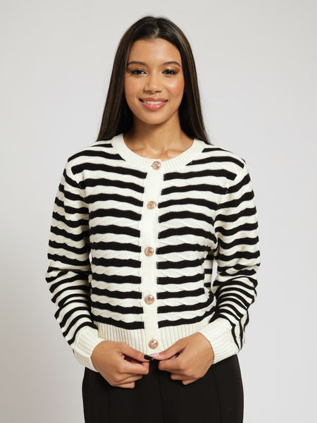 Stripe Cardigan Black Cream LEGiT
